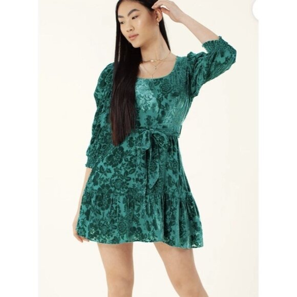 Hale Bob Talora Emerald Green Velvet Burnout Silk‎ Dress Prom Party Small NWT - Picture 1 of 6